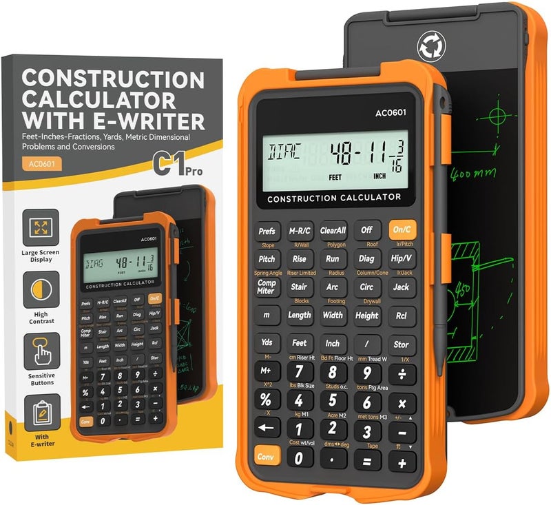 ROATEE Construction Calculator with Writing Tablet Industrial & Scientific Engineering Calculator for Contractor, Concrete Pocket Feet-inch-Fraction Calculators for Carpenter, Framer, Remodeler - Image 1